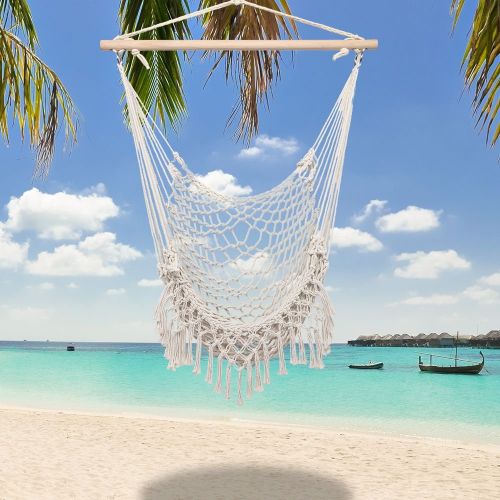 Hammock Chairs,Cotton Rope Sling with Tassel Beige for Indoor/Outdoor Home Patio Deck Yard Garden Reading Leisure Lounging Hammock Chairs,Cotton Rope Sling with Tassel Beige for Indoor/Outdoor Home Patio Deck Yard Garden Reading Leisure Lounging