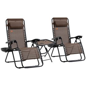 Outsunny Zero Gravity Chair Set with Side Table, Folding Reclining Chair with Cupholders & Pillows, Adjustable Lounge Chair for Pool, Backyard, L