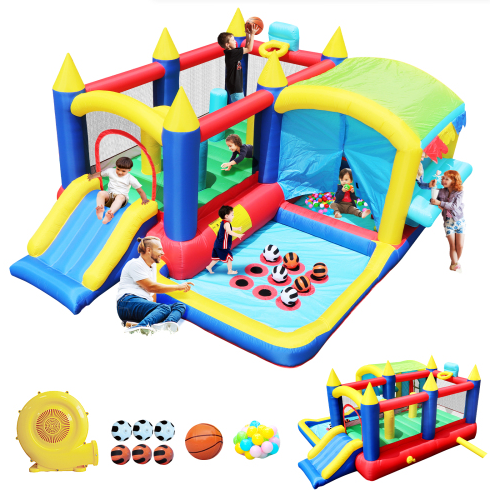7 In 1 Inflatable Bounce House, Bouncy House With Ball Pit For Kids Indoor Outdoor Party Family Fun, Obstacles, Toddler Bouncy Castle With Ball P