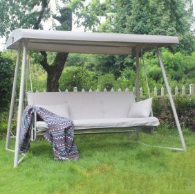 Outdoor Patio 3 Seaters Metal Swing Chair Swing Bed With Cushion And Adjustable Canopy Champagne Col (Color: Champagne)