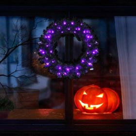 24 Inch Halloween Wreath with 35 Purple LED Lights (Option: as picture)