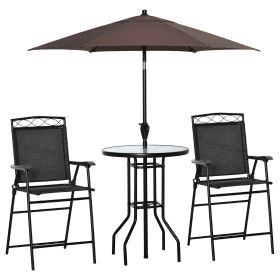 Outsunny 4 Piece Outdoor Patio Dining Furniture Set, 2 Folding Chairs, Adjustable Angle Umbrella, Wave Textured Tempered Glass Dinner Table, Blac (Color: as Pic)